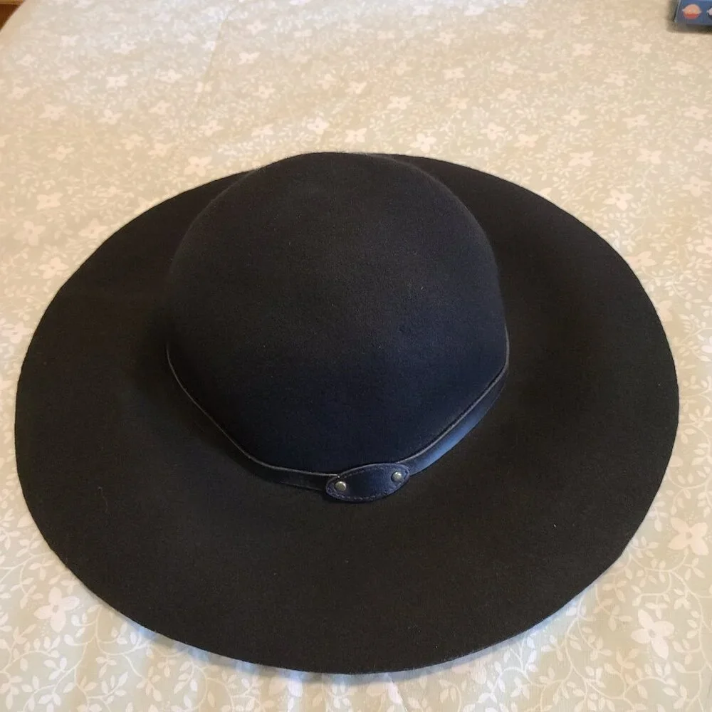D & Y ACCESSORIES WIDE BRIM BOHO HIPPIE FLOPPY HAT IN BLACK 100% WOOL